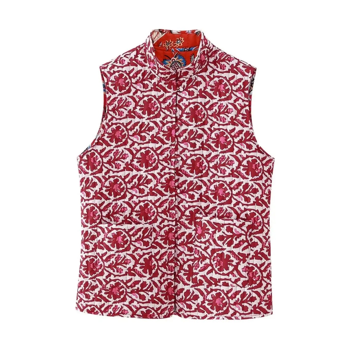 Red Reversible Boho Floral Vest