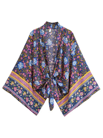 Navy Bloom Boho Floral Print Crop Top