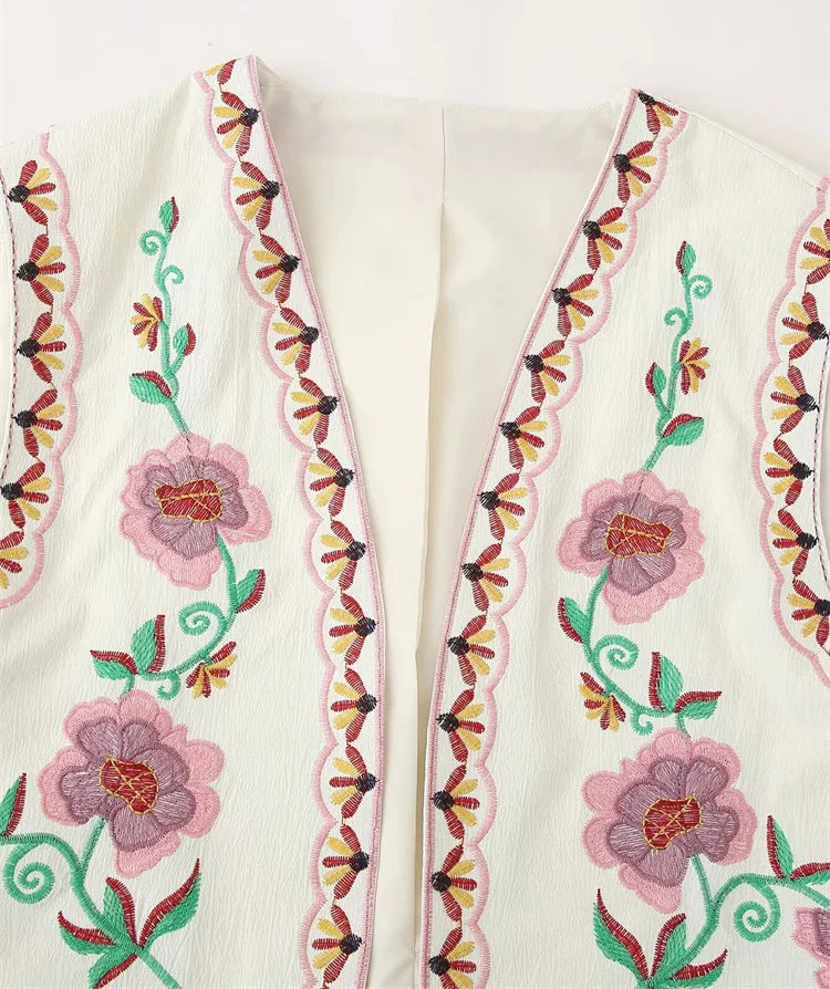 Pink Petal Boho Floral Embroidered Vest