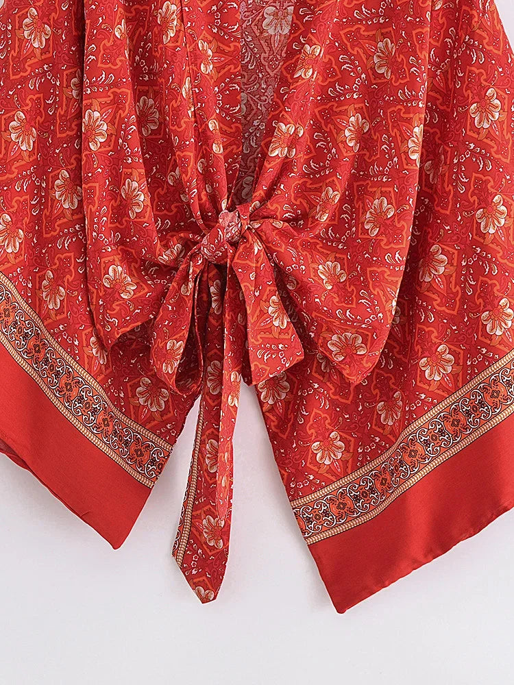 Spiced Berry Boho Floral Print Crop Top