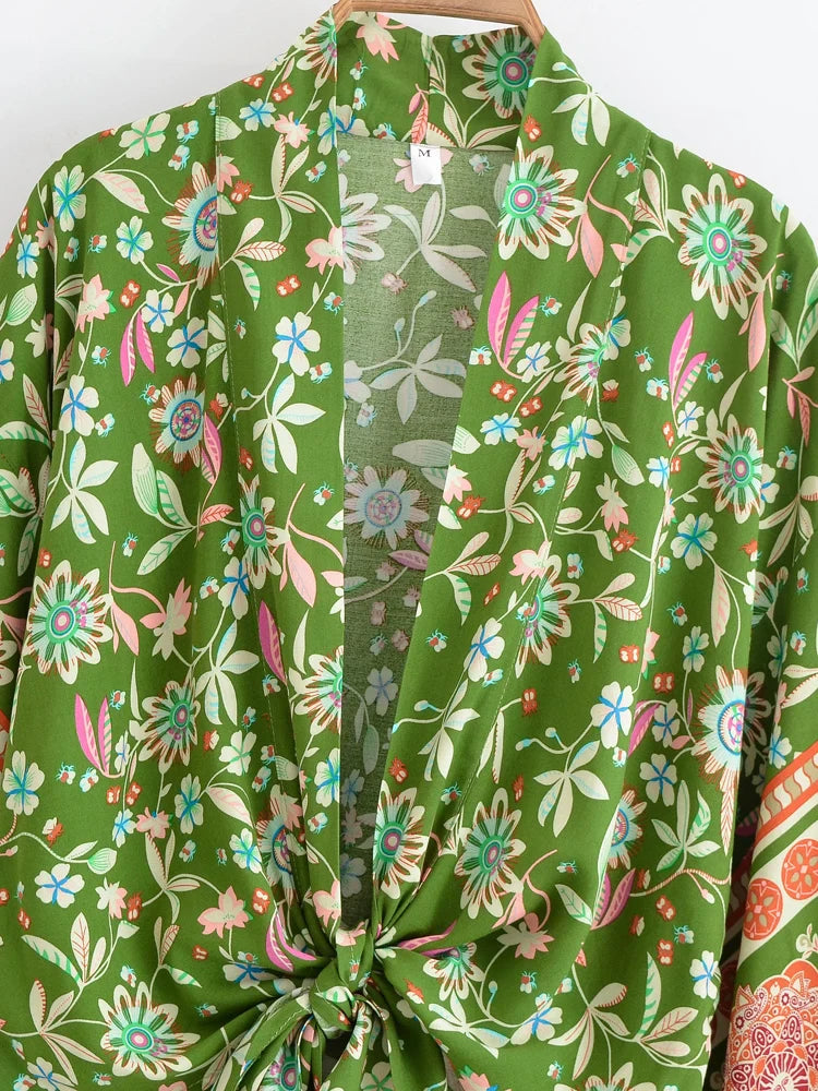 Green Dreamer Boho Floral Print Crop Top