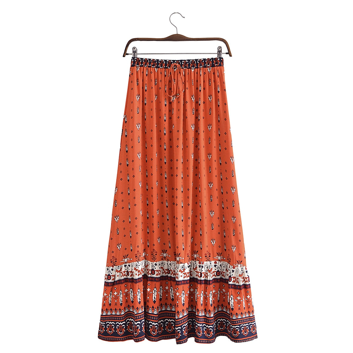 Wild Gypsy Feather Floral Print Boho Maxi Skirt