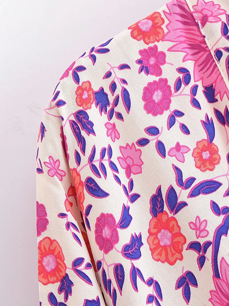 Sweet Pink Boho Floral Print Crop Top