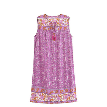 Rosy Pink Boho Floral Print Mini Dress