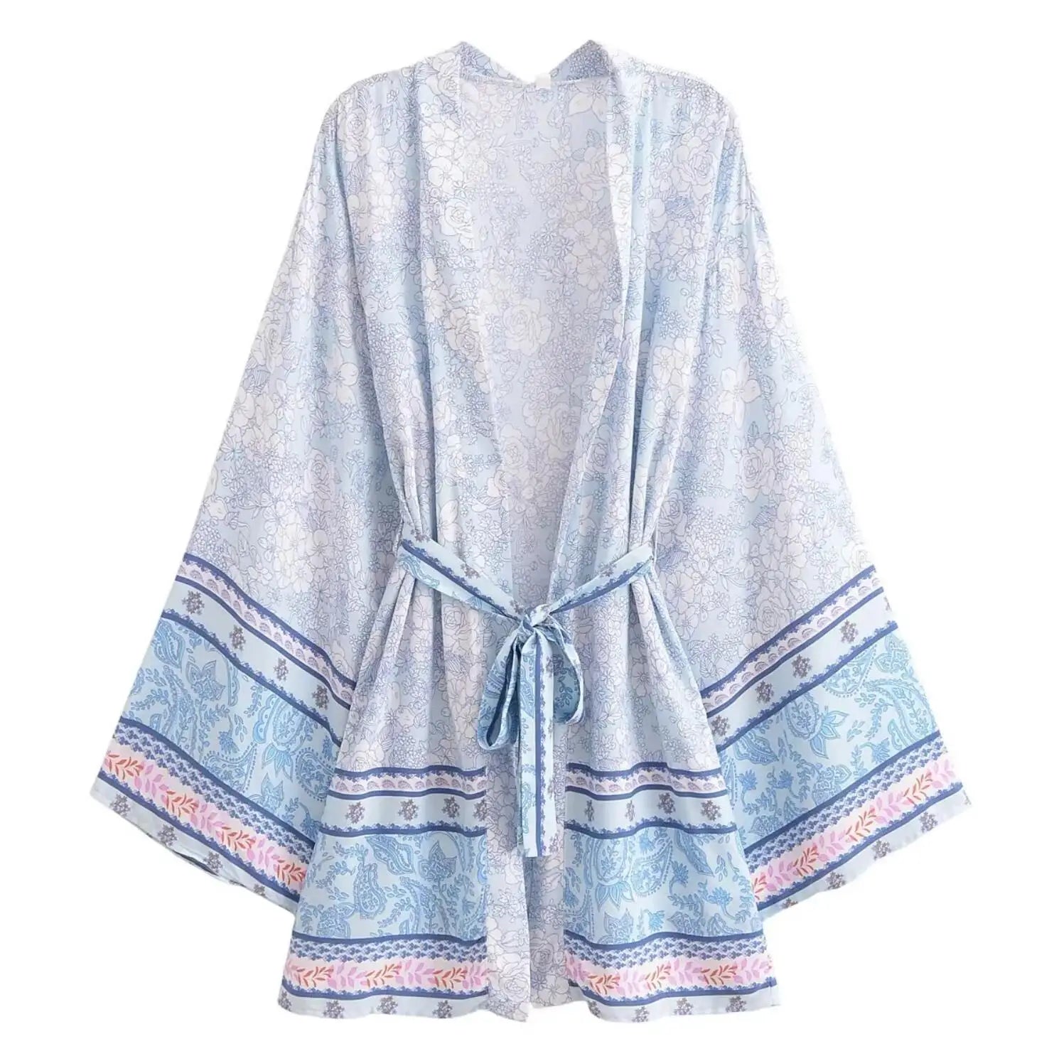 Dreamy Blue Boho Floral Print Short Robe