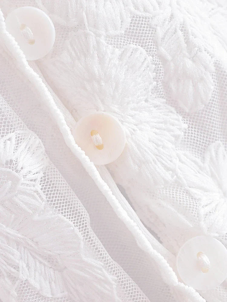 Romantic White Lace Boho Floral Maxi Dress