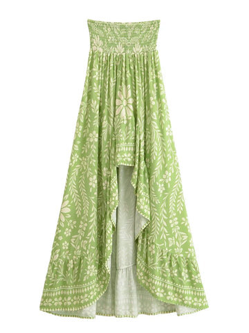 Eden Green Boho Floral Print High-Low Maxi Skirt