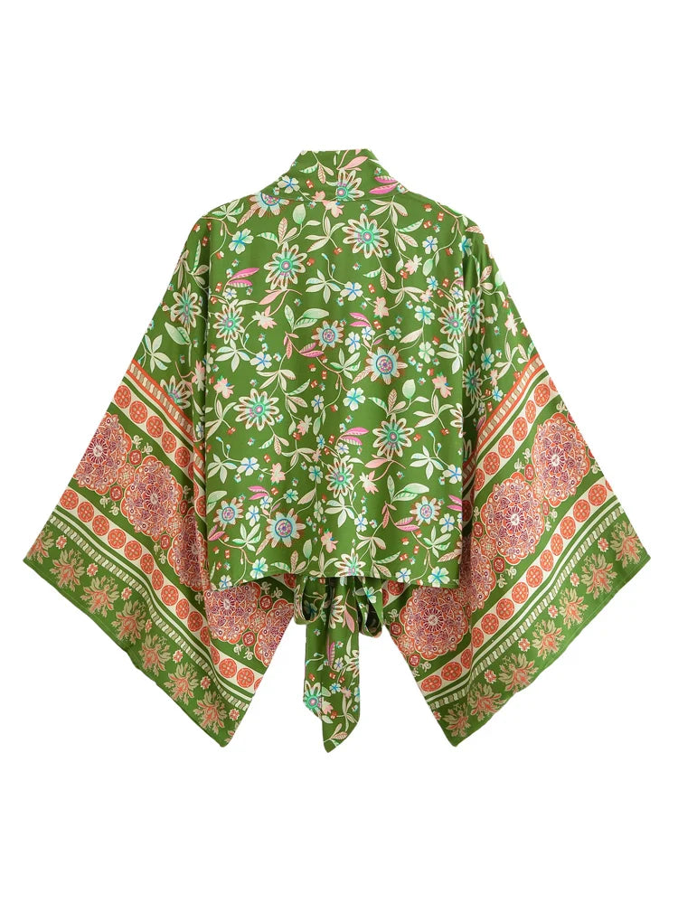 Green Dreamer Boho Floral Print Crop Top