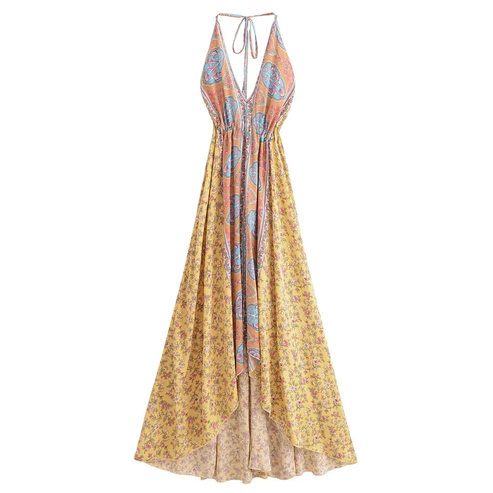 Sunset Dreamer Boho Floral Print Maxi Dress