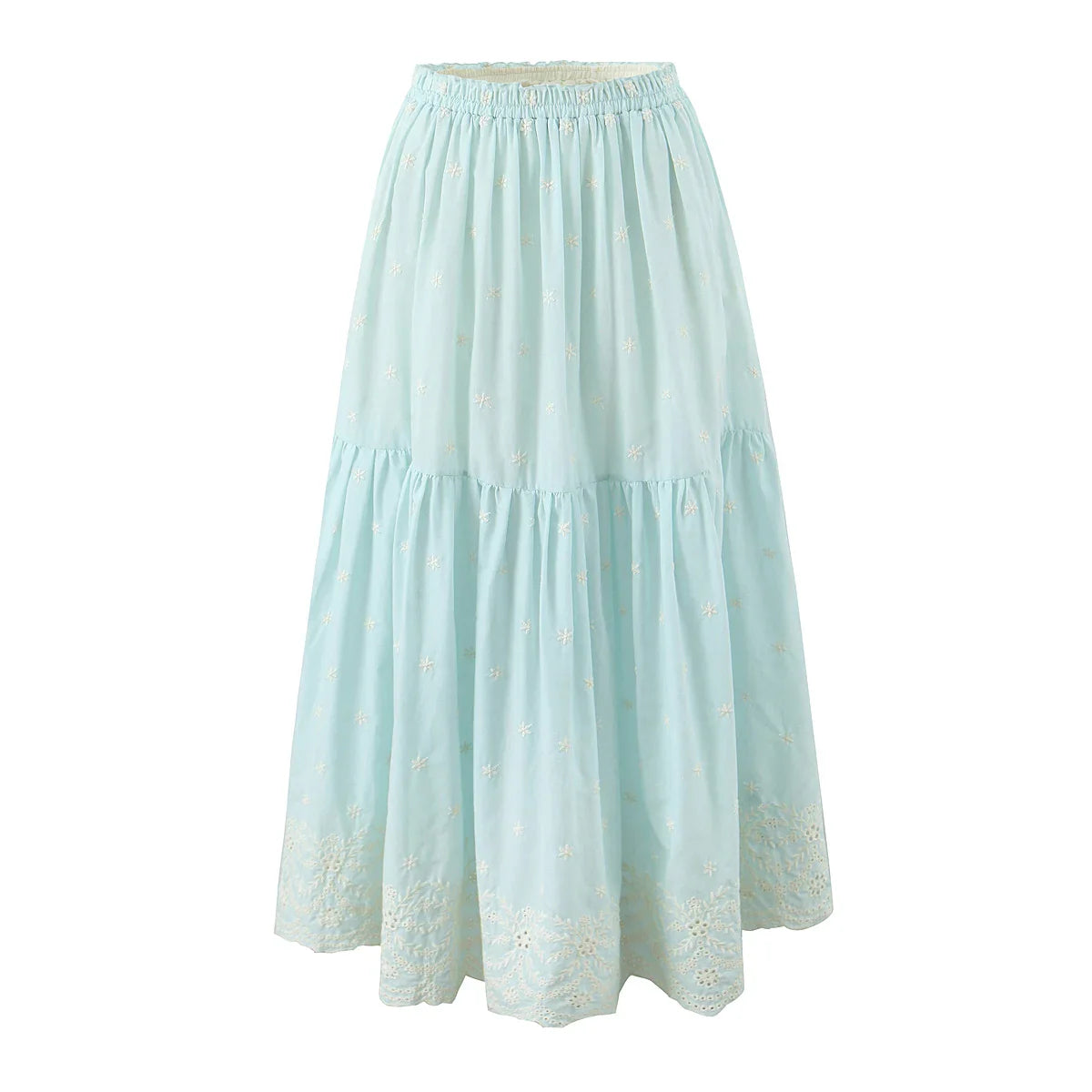 Morning Sky Floral Embroidered Midi Skirt