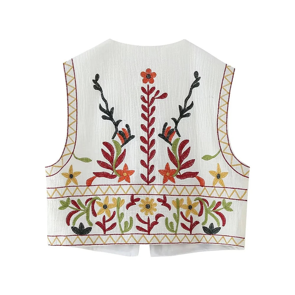 White Bouquet Boho Floral Embroidered Vest