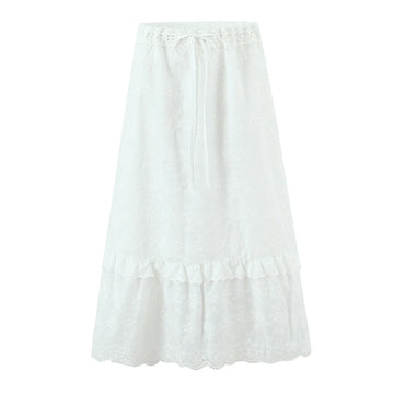 Dreamy White Floral Embroidered Midi Skirt