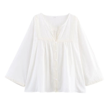 Lace Whisper Semi-Sheer Boho Button-Up Blouse