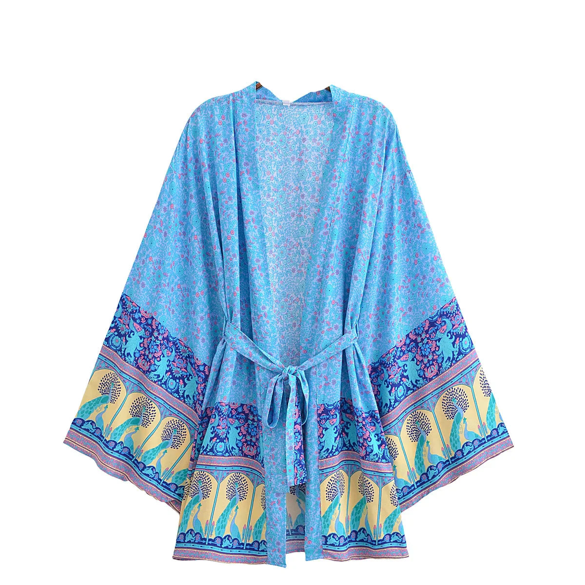 Sapphire Serenade Boho Floral Print Short Robe