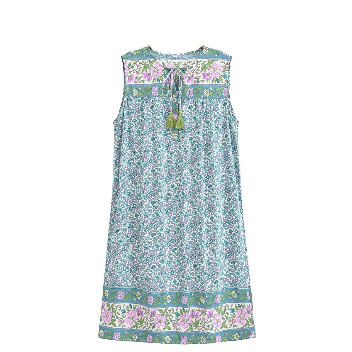 Cyan Dream Boho Floral Print Mini Dress