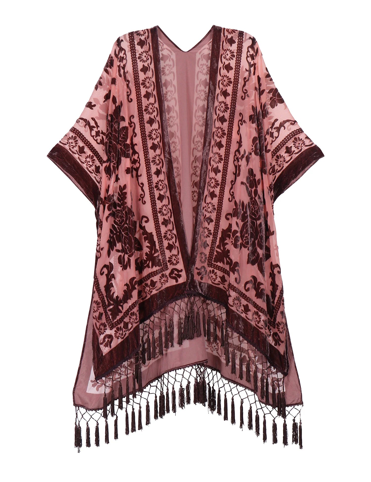 Mulberry Floral Print Velvet Burnout Kimono