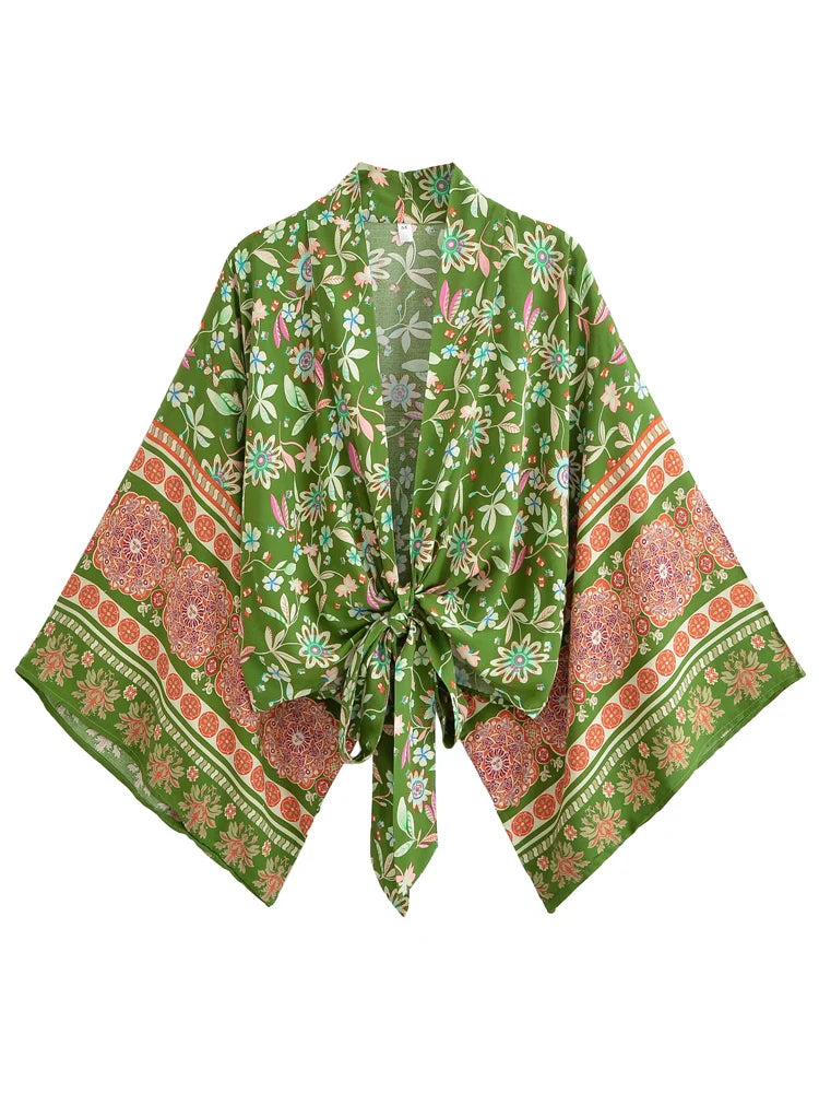 Green Dreamer Boho Floral Print Crop Top