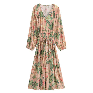 Blushed Dusk Boho Floral Print Long Sleeve Maxi Dress