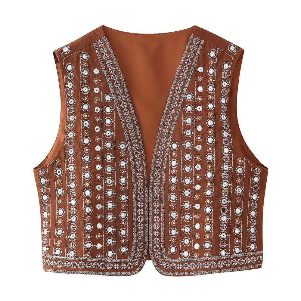 Rustic Spice Boho Sequin Embroidered Vest