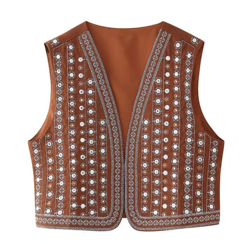 Rustic Spice Boho Sequin Embroidered Vest