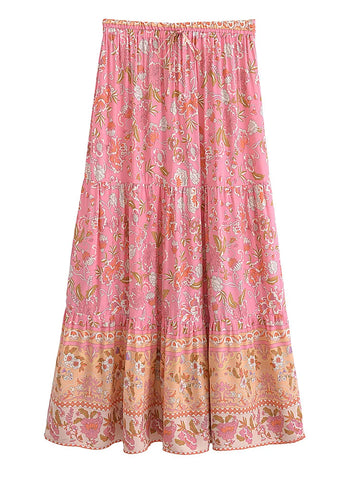 Blushing Bouquet Floral Print Boho Maxi Skirt
