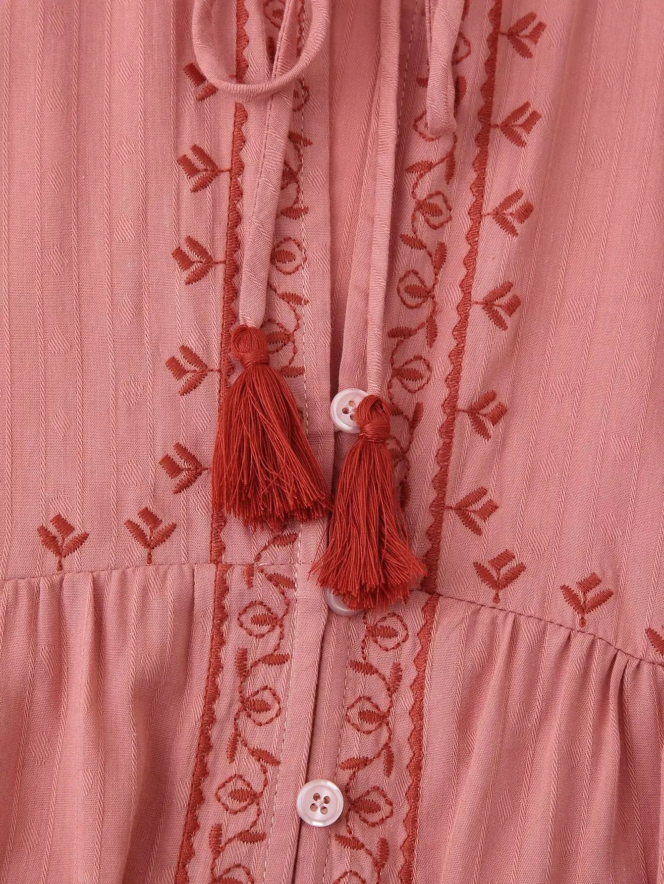 Dusky Rose Floral Embroidered Long Sleeve Blouse