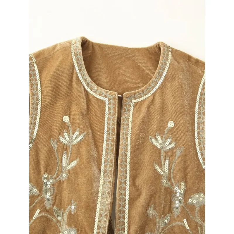 Boho Shimmer Sequin Embroidered Vest