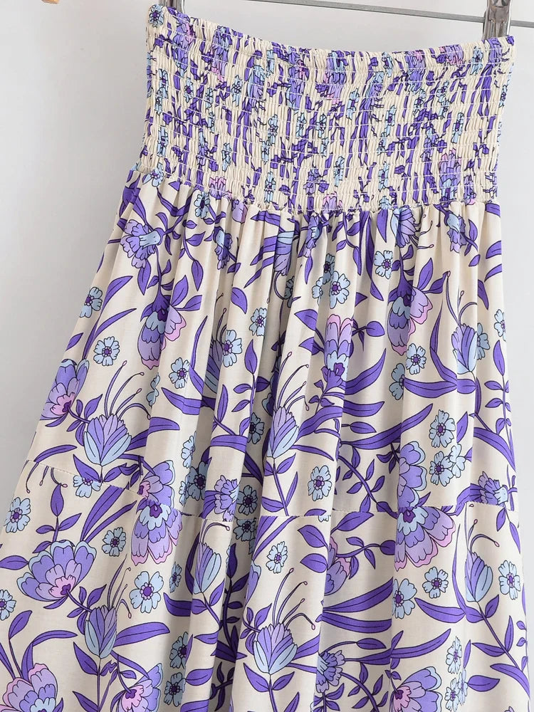 Lavender Bliss Boho Floral Print High-Low Maxi Skirt