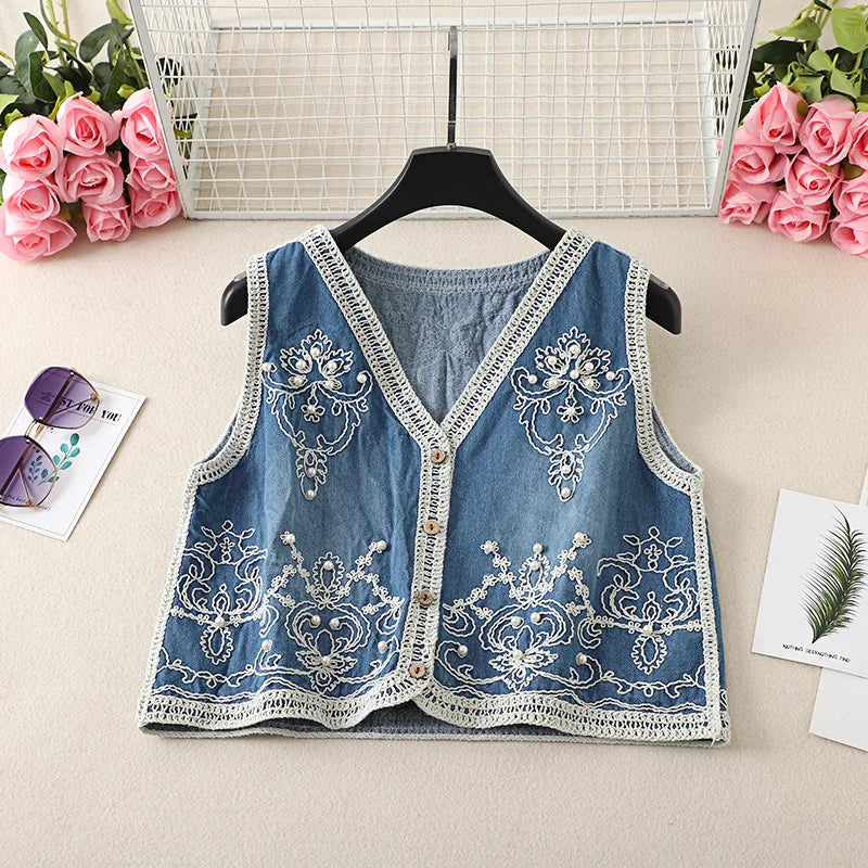 Pearl Dreams Boho Embroidered Vest