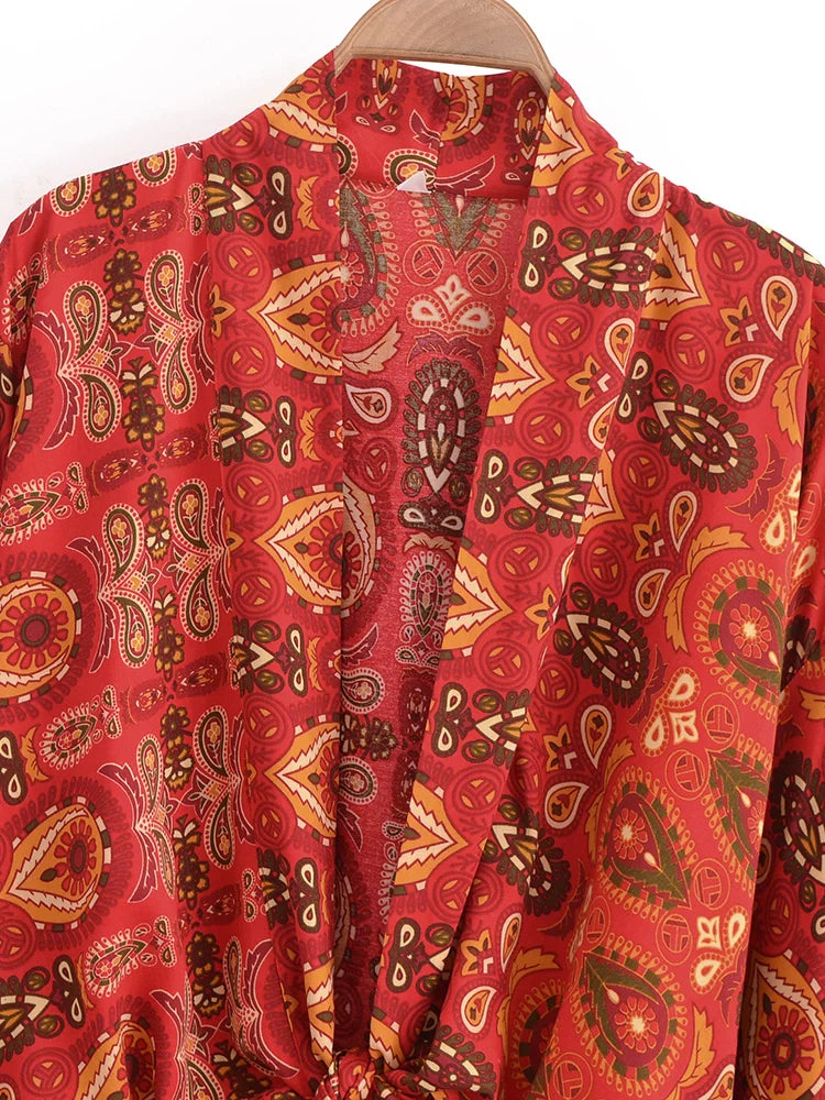 Fiesta Red Boho Floral Print Crop Top