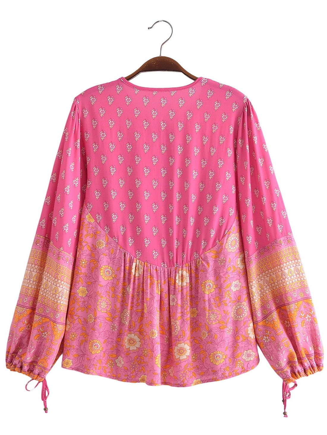 Capri Pink Boho Floral Print Long Sleeve Blouse