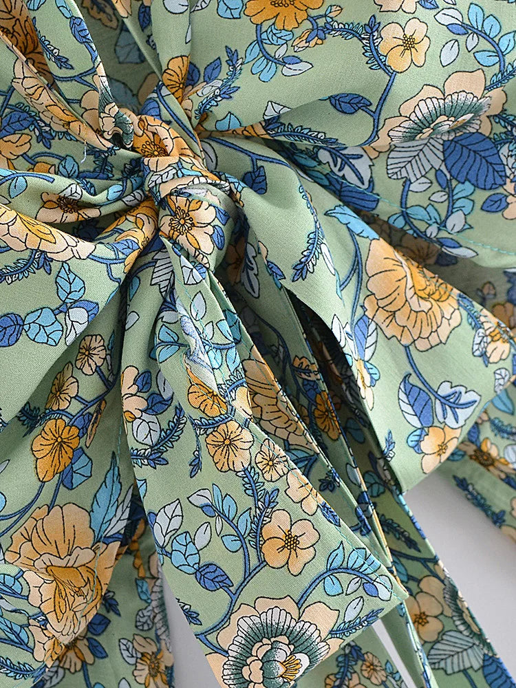 Green Meadow Boho Floral Print Crop Top
