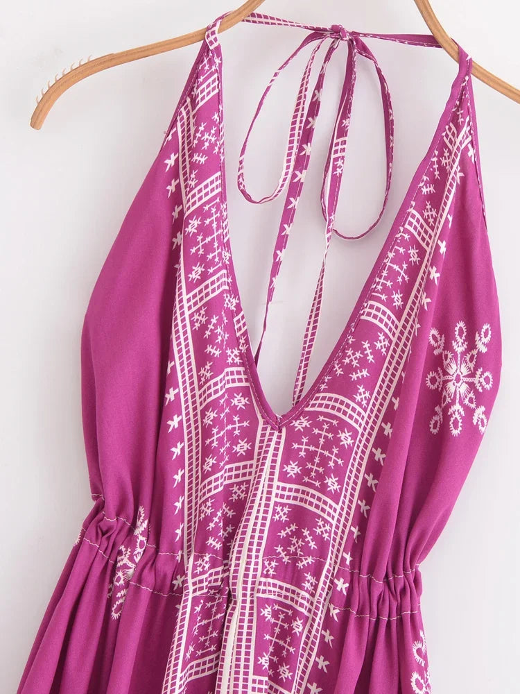 Roseberry Dreams Boho Floral Print Maxi Dress