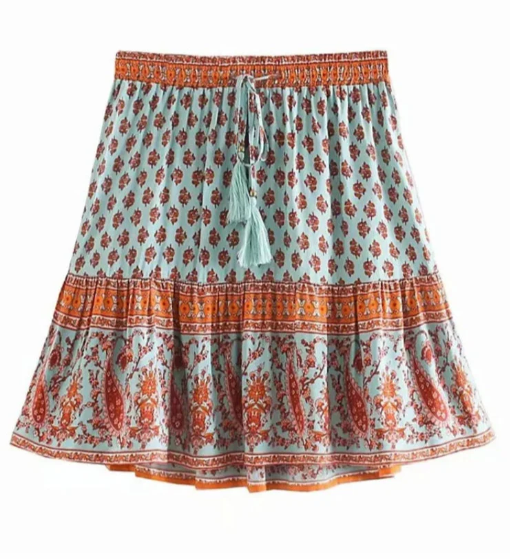 Teal Shores Floral Print Mini Skirt