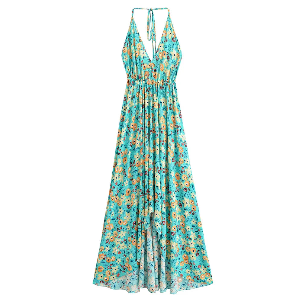 Enchanted Blooms Boho Floral Print Maxi Dress