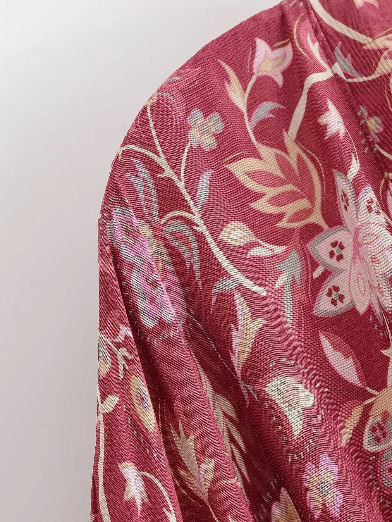 Wild Berry Bloom Boho Floral Print Short Robe