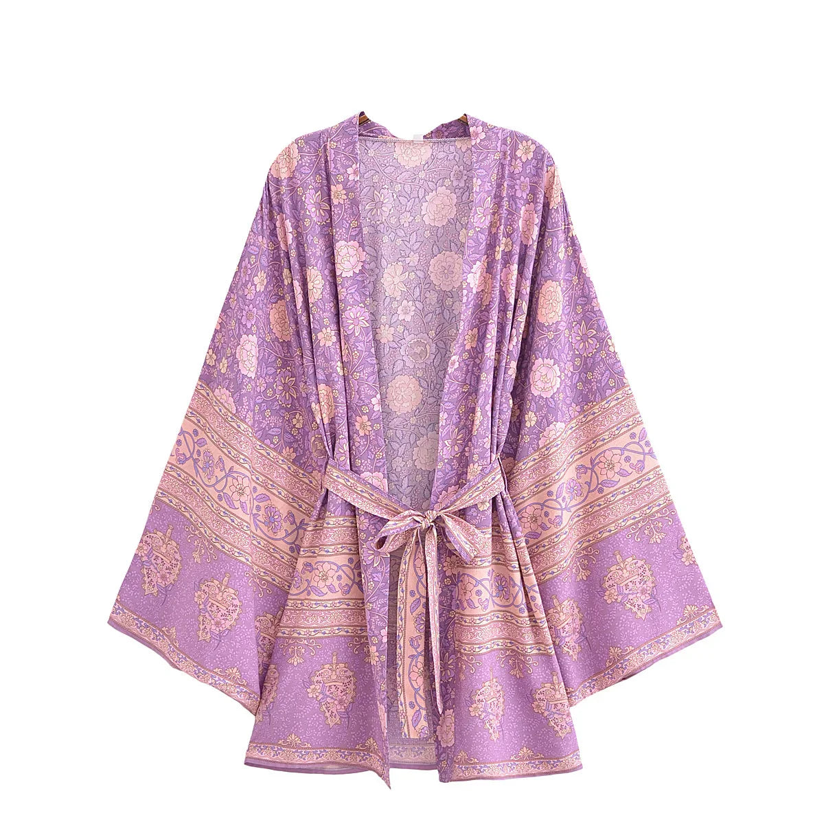 Lavender Rose Boho Floral Print Short Robe