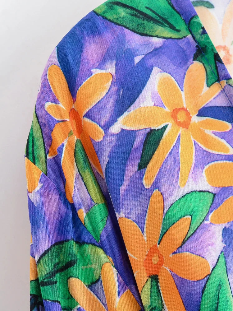 Violet Romance Boho Floral Print Long Sleeve Crop Top