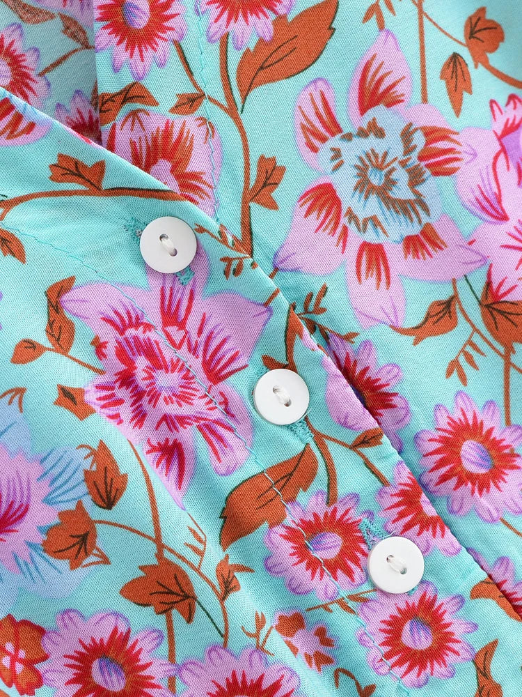 Blooming Rose Boho Floral Print Maxi Dress