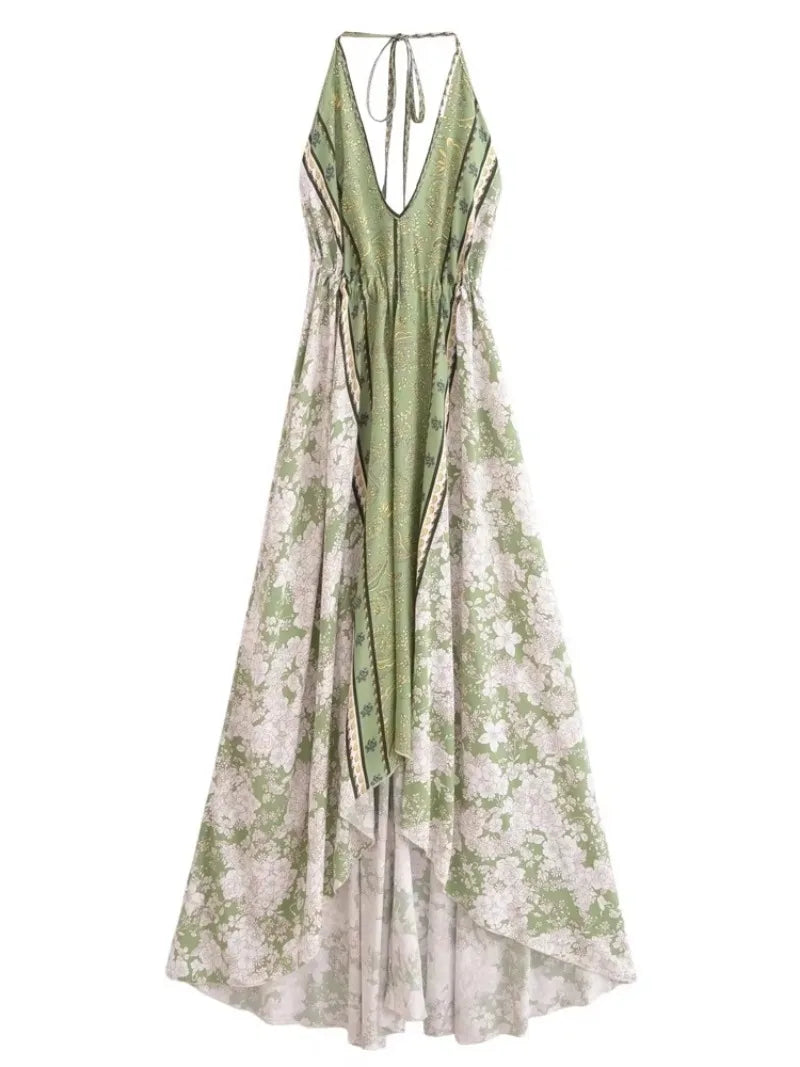 Sagewood Bloom Boho Floral Print Maxi Dress