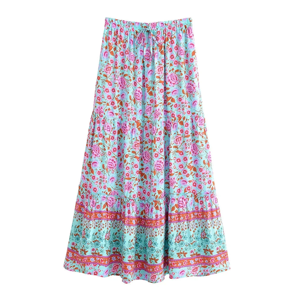 Lilac Dreamer Floral Print Boho Maxi Skirt