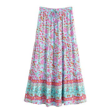 Lilac Dreamer Floral Print Boho Maxi Skirt