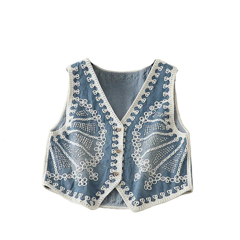 Starlight Dreams Boho Embroidered Sequin Vest