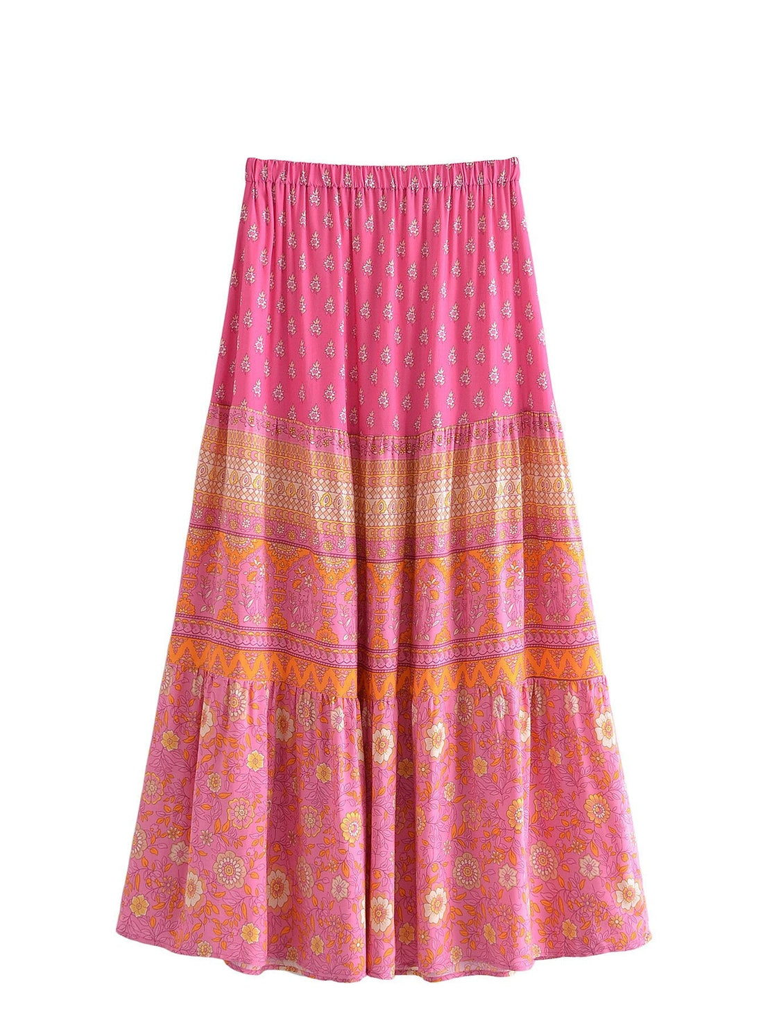 Capri Pink Floral Print Boho Maxi Skirt