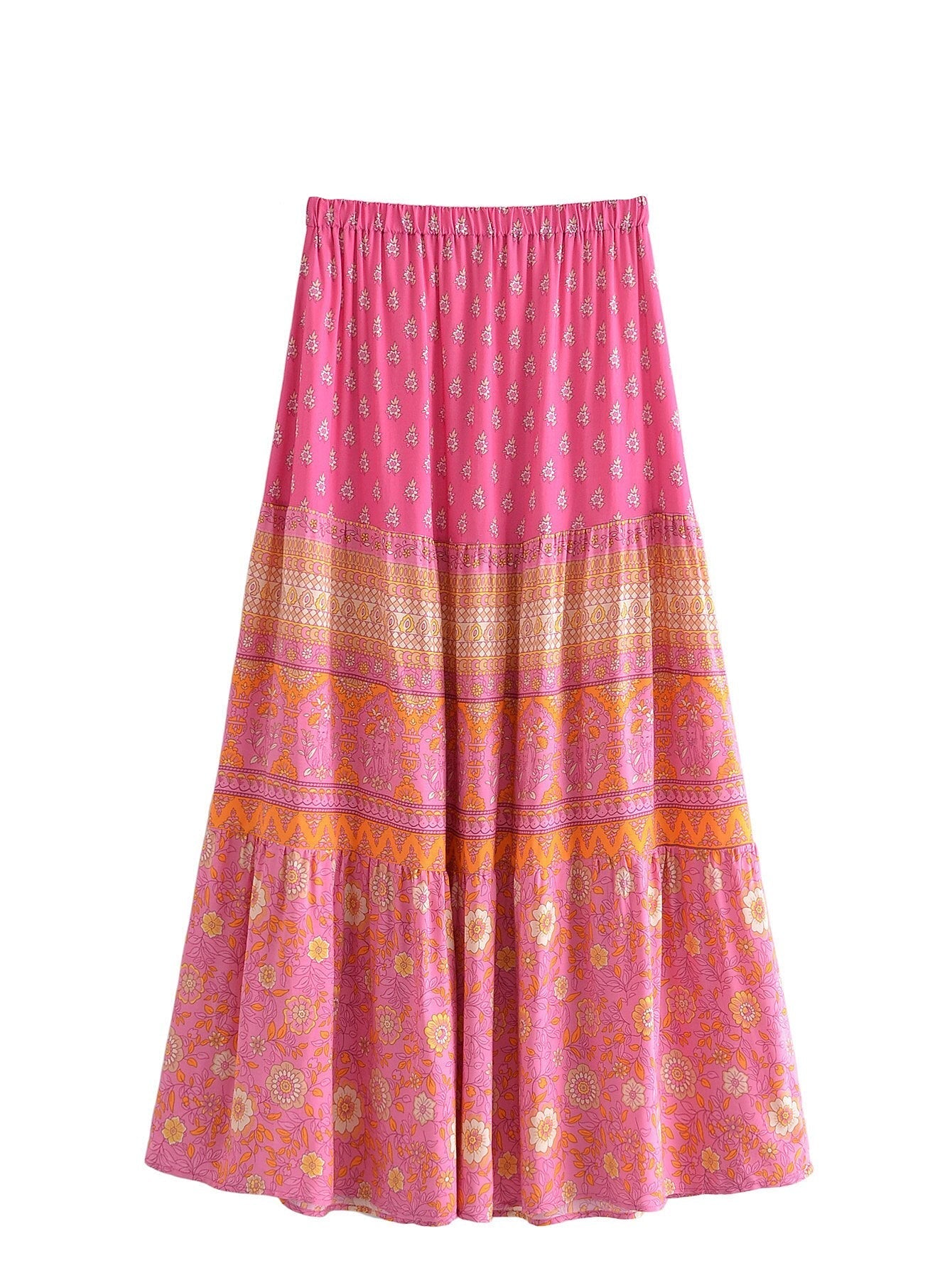Capri Pink Floral Print Boho Maxi Skirt