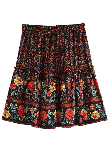 Midnight Garden Floral Print Mini Skirt