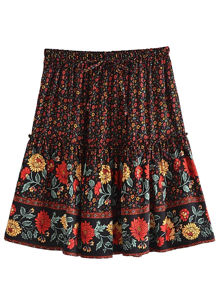 Midnight Garden Floral Print Mini Skirt