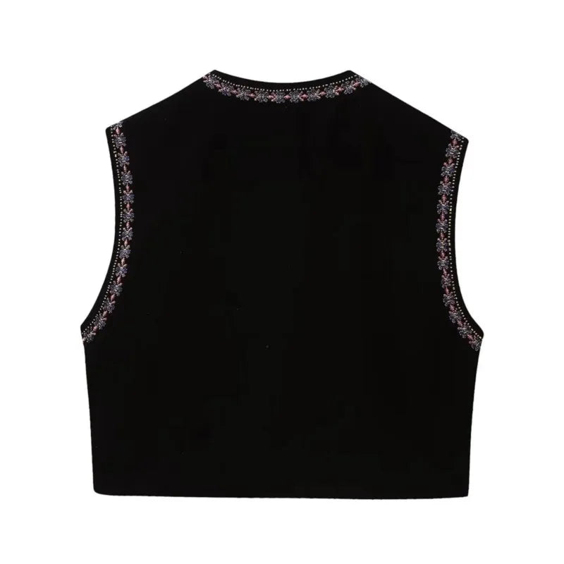 Black Shimmer Boho Sequin Embroidered Vest