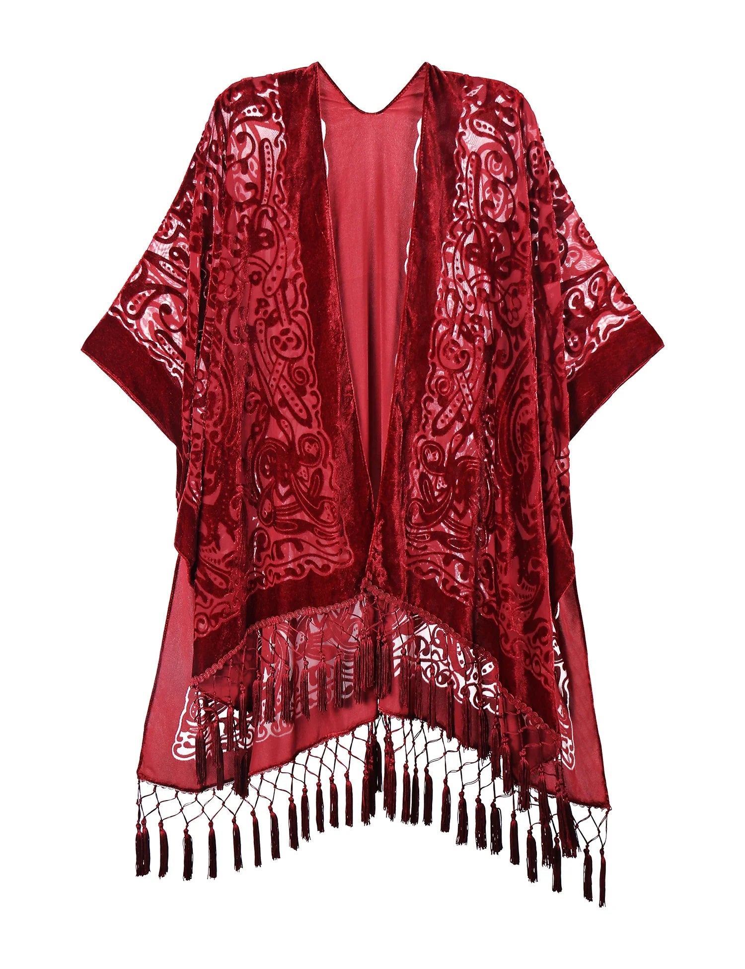 Scarlet Bloom Floral Print Velvet Burnout Kimono