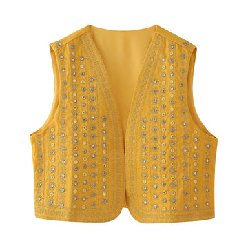 Sunlit Boho Sequin Embroidered Vest
